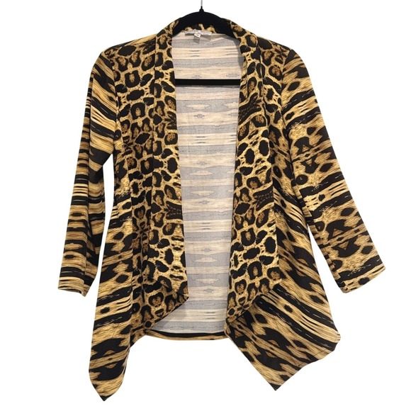 Alberto Makali Sweaters - Alberto Makali‎ Leopard Print Open Front Knit Cardigan Jacket S Made in USA Glam